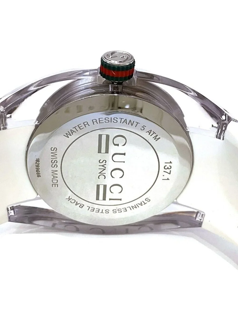 Gucci Sync Sherry Watch SS Rubber Quartz Silver Dial 137.1